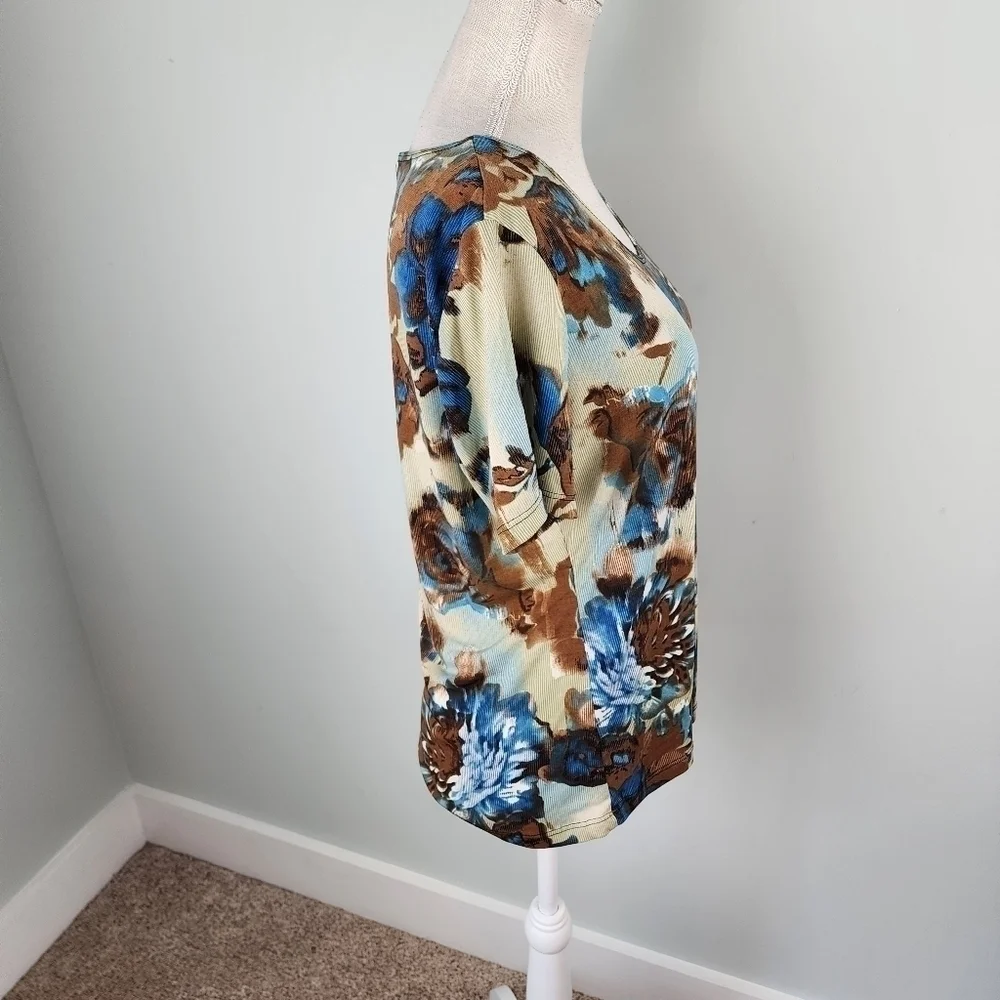 Vintage Suzie Women's Floral Short Sleeve Stretch Top Size XL - Picture 3 of 7